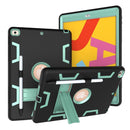 For iPad 10.2 Shockproof PC + Silicone Protective Case with Holder & Pen Slot(Black + Mint Green)