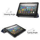 For Kindle Fire HD 8 (2020) Custer Pattern Pure Color Horizontal Flip Leather Case with Three-folding Holder & Wake-up / Sleep Function(Dark Blue)