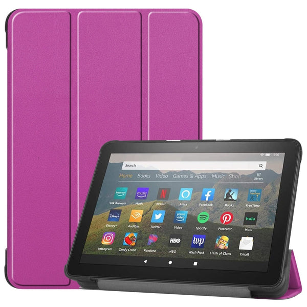 For Kindle Fire HD 8 (2020) Custer Pattern Pure Color Horizontal Flip Leather Case with Three-folding Holder & Wake-up / Sleep Function(Purple)