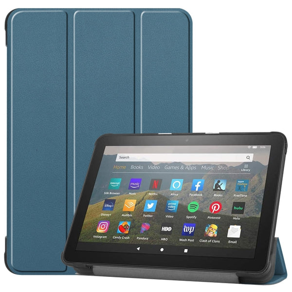 For Kindle Fire HD 8 (2020) Custer Pattern Pure Color Horizontal Flip Leather Case with Three-folding Holder & Wake-up / Sleep Function(Green)