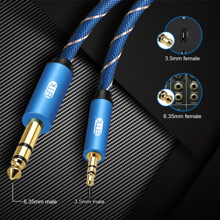 EMK 3.5mm Jack Male to 6.35mm Jack Male Gold Plated Connector Nylon Braid AUX Cable for Computer / X-BOX / PS3 / CD / DVD, Cable Length:1.5m(Dark Blue)