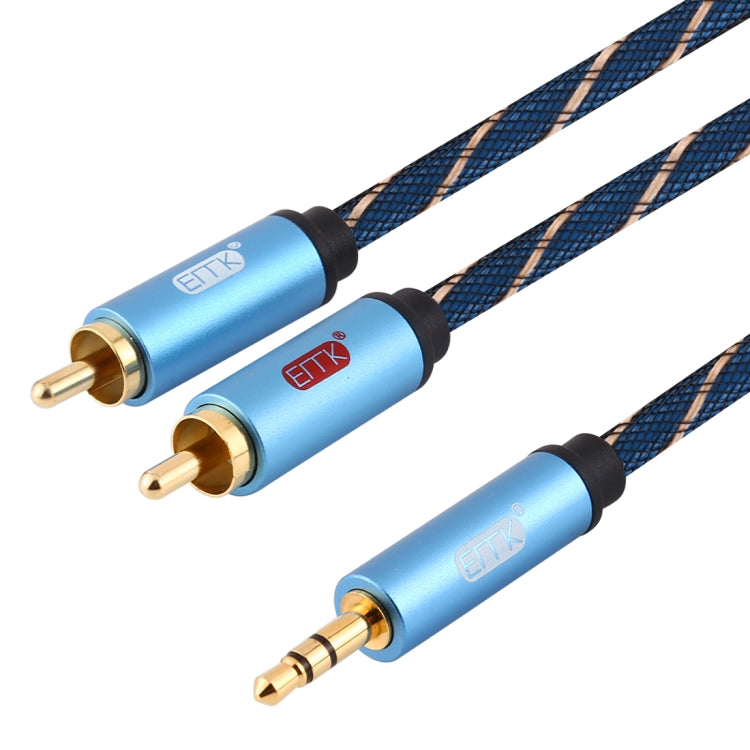 EMK 3.5mm Jack Male to 2 x RCA Male Gold Plated Connector Speaker Audio Cable, Cable Length:3m(Dark Blue)