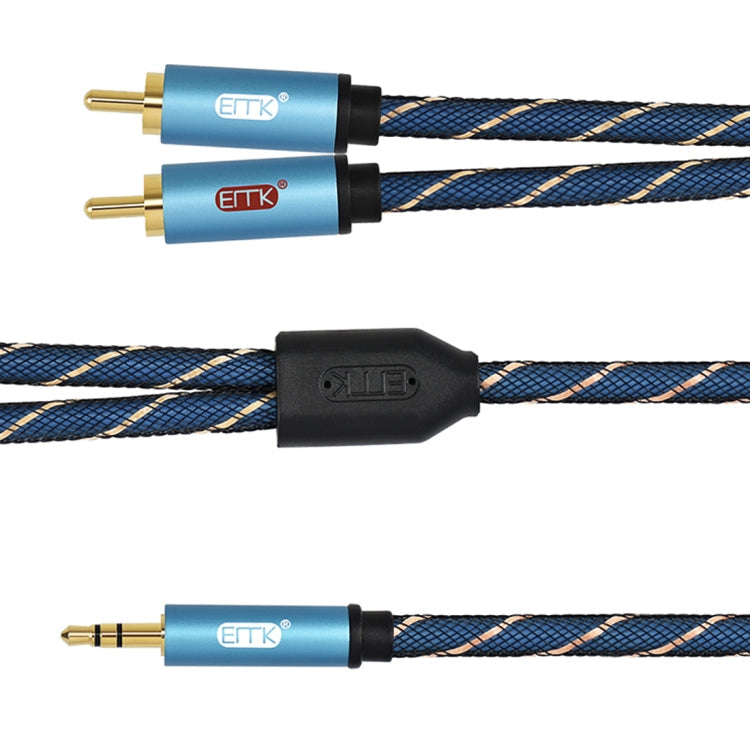 EMK 3.5mm Jack Male to 2 x RCA Male Gold Plated Connector Speaker Audio Cable, Cable Length:3m(Dark Blue)