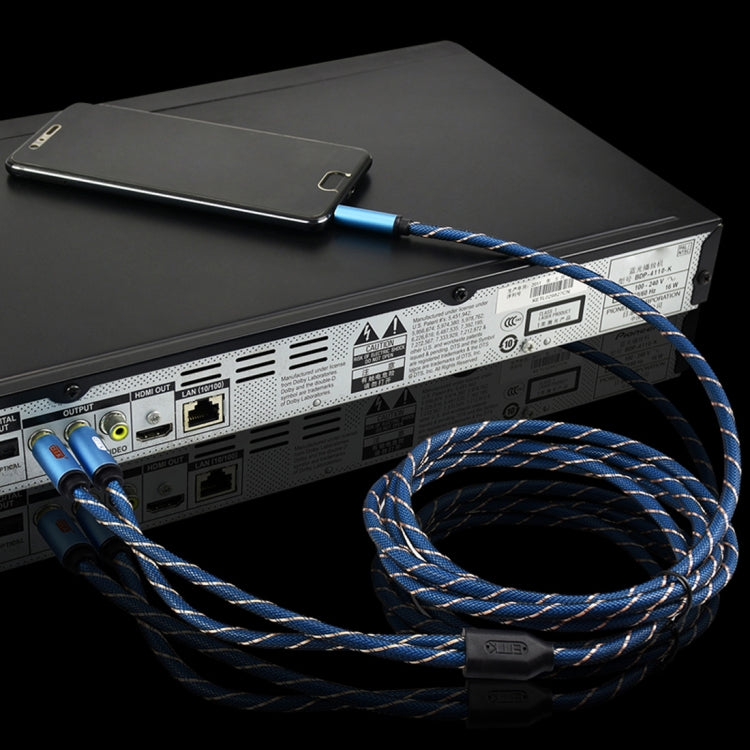 EMK 3.5mm Jack Male to 2 x RCA Male Gold Plated Connector Speaker Audio Cable, Cable Length:3m(Dark Blue)