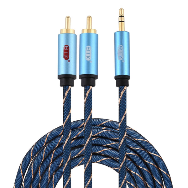 EMK 3.5mm Jack Male to 2 x RCA Male Gold Plated Connector Speaker Audio Cable, Cable Length:3m(Dark Blue)