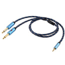 EMK 3.5mm Jack Male to 2 x 6.35mm Jack Male Gold Plated Connector Nylon Braid AUX Cable for Computer / X-BOX / PS3 / CD / DVD, Cable Length:1.5m(Dark Blue)