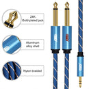 EMK 3.5mm Jack Male to 2 x 6.35mm Jack Male Gold Plated Connector Nylon Braid AUX Cable for Computer / X-BOX / PS3 / CD / DVD, Cable Length:1.5m(Dark Blue)