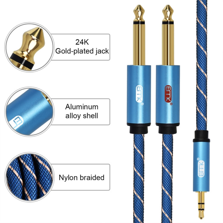 EMK 3.5mm Jack Male to 2 x 6.35mm Jack Male Gold Plated Connector Nylon Braid AUX Cable for Computer / X-BOX / PS3 / CD / DVD, Cable Length:1.5m(Dark Blue)