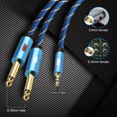 EMK 3.5mm Jack Male to 2 x 6.35mm Jack Male Gold Plated Connector Nylon Braid AUX Cable for Computer / X-BOX / PS3 / CD / DVD, Cable Length:1.5m(Dark Blue)