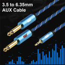 EMK 3.5mm Jack Male to 2 x 6.35mm Jack Male Gold Plated Connector Nylon Braid AUX Cable for Computer / X-BOX / PS3 / CD / DVD, Cable Length:1.5m(Dark Blue)