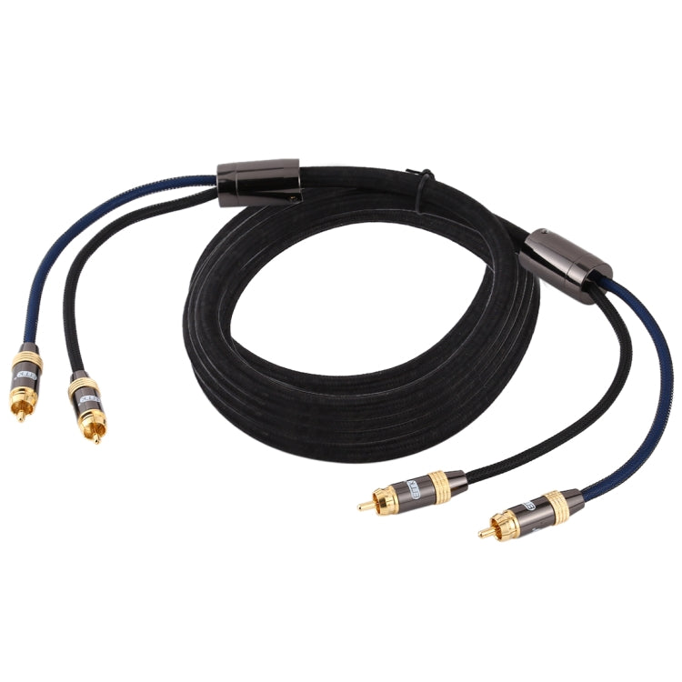 EMK 2 x RCA Male to 2 x RCA Male Gold Plated Connector Nylon Braid Coaxial Audio Cable for TV / Amplifier / Home Theater / DVD, Cable Length:5m(Black)