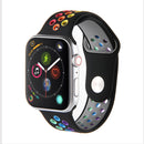 For Apple Watch Series 7 45mm / 6 & SE & 5 & 4 44mm / 3 & 2 & 1 42mm Rainbow Sport Watch Band (Black)