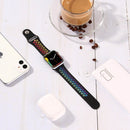 For Apple Watch Series 7 45mm / 6 & SE & 5 & 4 44mm / 3 & 2 & 1 42mm Rainbow Sport Watch Band (Black)