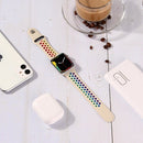For Apple Watch Series 7 45mm / 6 & SE & 5 & 4 44mm / 3 & 2 & 1 42mm Rainbow Sport Watch Band (Beige)