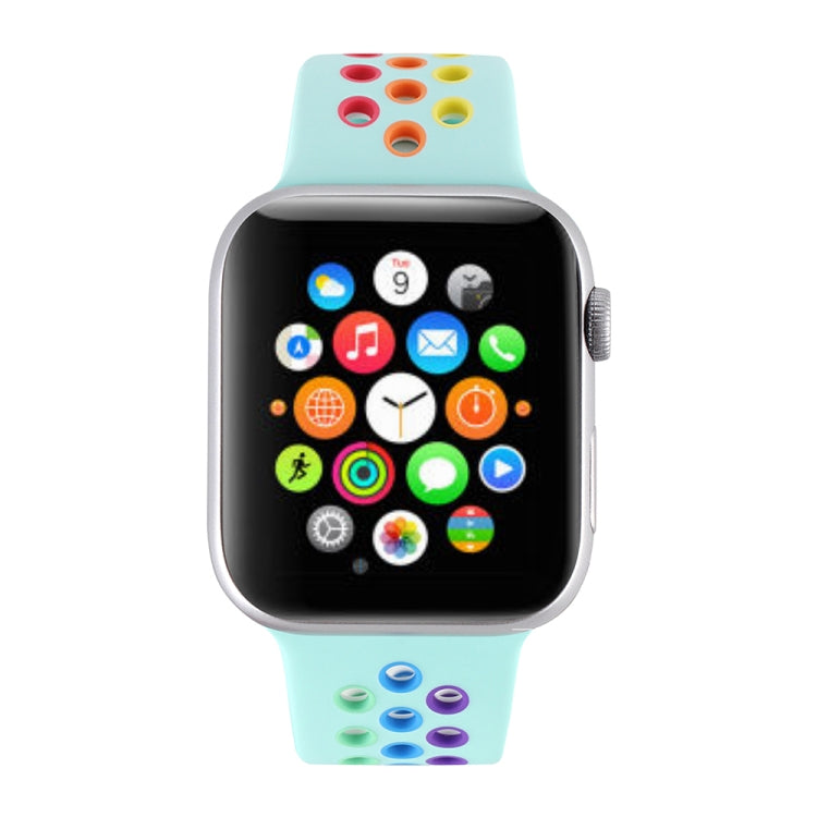 For Apple Watch Series 7 45mm / 6 & SE & 5 & 4 44mm / 3 & 2 & 1 42mm Rainbow Sport Watch Band (Turquoise)