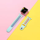 For Apple Watch Series 7 45mm / 6 & SE & 5 & 4 44mm / 3 & 2 & 1 42mm Rainbow Sport Watch Band (Turquoise)