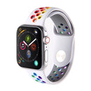 For Apple Watch Series 7 45mm / 6 & SE & 5 & 4 44mm / 3 & 2 & 1 42mm Rainbow Sport Watch Band (White)