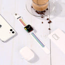 For Apple Watch Series 7 45mm / 6 & SE & 5 & 4 44mm / 3 & 2 & 1 42mm Rainbow Sport Watch Band (White)