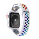 For Apple Watch Series 7 45mm / 6 & SE & 5 & 4 44mm / 3 & 2 & 1 42mm Rainbow Sport Watch Band (White)