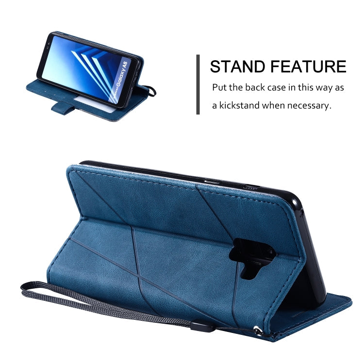 For Samsung Galaxy A8(2018) Skin Feel Splicing Horizontal Flip Leather Case with Holder & Card Slots & Wallet & Photo Frame(Blue)