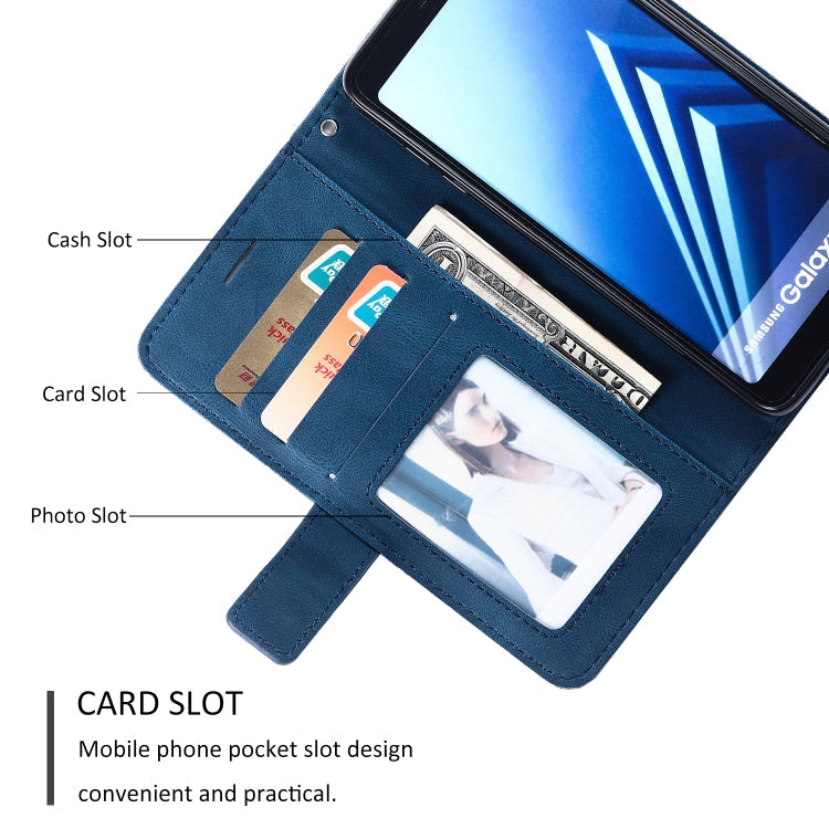 For Samsung Galaxy A8(2018) Skin Feel Splicing Horizontal Flip Leather Case with Holder & Card Slots & Wallet & Photo Frame(Blue)