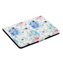 For Amazon Kindle Fire HD 8 (2020) Flower Pattern Horizontal Flip Leather Case with Card Slots & Holder(Blue Flower On White)