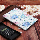 For Amazon Kindle Fire HD 8 (2020) Flower Pattern Horizontal Flip Leather Case with Card Slots & Holder(Blue Flower On White)