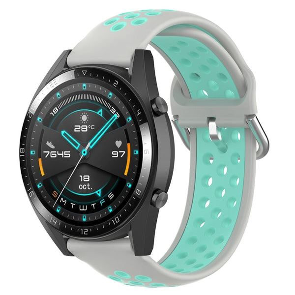 22mm Universal Sports Two Colors Silicone Replacement Strap Watchband(Grey Teal)
