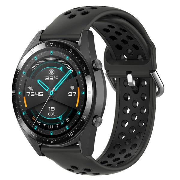 22mm Universal Sports Two Colors Silicone Replacement Strap Watchband(Coal Black + Black)