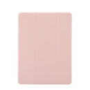 For iPad 10.2 2021 / 2020 / 2019 3-folding Electric Pressed Skin Texture Horizontal Flip Shockproof Transparent TPU + PU Leather Case with Holder & Pen Slot & Sleep / Wake-up Function(Light Pink)