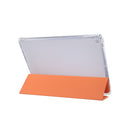 For iPad 10.2 2021 / 2020 / 2019 3-folding Electric Pressed Skin Texture Horizontal Flip Shockproof Transparent TPU + PU Leather Case with Holder & Pen Slot & Sleep / Wake-up Function(Orange)