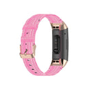 For Fitbit Charge 4 / Charge 3 / Charge 3 SE Stainless Steel Head Grain Nylon Denim Replacement Strap Watchband(Pink)