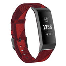 For Fitbit Charge 4 / Charge 3 / Charge 3 SE Stainless Steel Head Grain Nylon Denim Replacement Strap Watchband(Red Stripe)