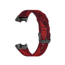 For Fitbit Charge 4 / Charge 3 / Charge 3 SE Stainless Steel Head Grain Nylon Denim Replacement Strap Watchband(Red Stripe)