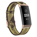 For Fitbit Charge 4 / Charge 3 / Charge 3 SE Stainless Steel Head Grain Nylon Denim Replacement Strap Watchband(Yellow Stripe)