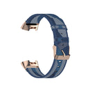 For Fitbit Charge 4 / Charge 3 / Charge 3 SE Stainless Steel Head Grain Nylon Denim Replacement Strap Watchband(Blue Stripe)