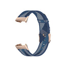 For Fitbit Charge 4 / Charge 3 / Charge 3 SE Stainless Steel Head Grain Nylon Denim Replacement Strap Watchband(Blue Stripe)