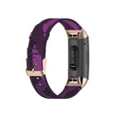 For Fitbit Charge 4 / Charge 3 / Charge 3 SE Stainless Steel Head Grain Nylon Denim Replacement Strap Watchband(Purple Stripe)