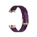 For Fitbit Charge 4 / Charge 3 / Charge 3 SE Stainless Steel Head Grain Nylon Denim Replacement Strap Watchband(Purple Stripe)