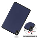 For Huawei MatePad 10.4 Custer Pattern Pure Color Tablet Horizontal Flip Leather Case with Three-folding Holder & Sleep / Wake-up Function(Dark Blue)