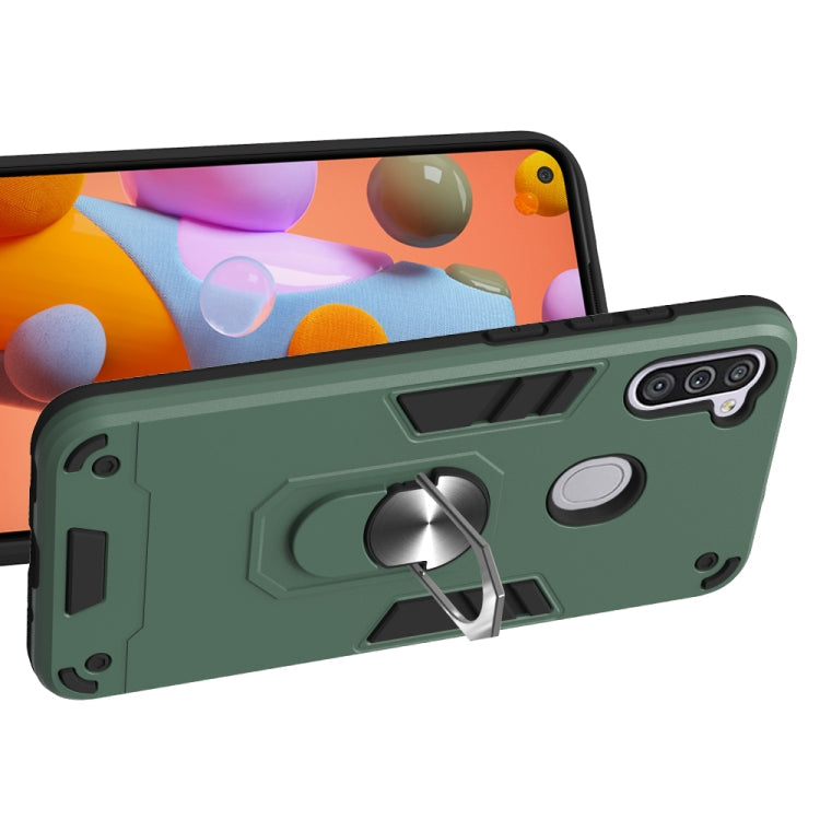 For Samsung Galaxy A11 / M11 2 in 1 Armour Series PC + TPU Protective Case with Ring Holder(Dark Green)