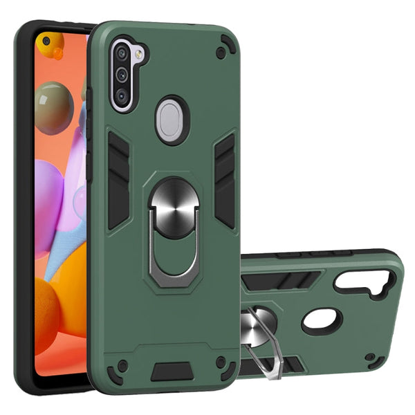 For Samsung Galaxy A11 / M11 2 in 1 Armour Series PC + TPU Protective Case with Ring Holder(Dark Green)