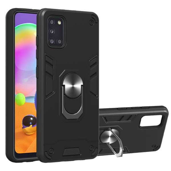For Samsung Galaxy A31 2 in 1 Armour Series PC + TPU Protective Case with Ring Holder(Black)