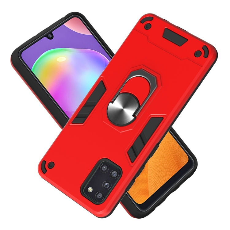 For Samsung Galaxy A31 2 in 1 Armour Series PC + TPU Protective Case with Ring Holder(Red)