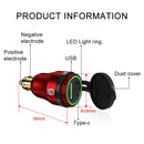 Motorcycle European-style Small-caliber Aluminum Alloy QC 3.0 + PD Fast Charge USB Charger, Shell Color:Black(Red Light)
