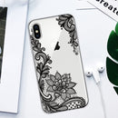 For iPhone X / XS Coloured Drawing Pattern Highly Transparent TPU Protective Case(Black Rose)