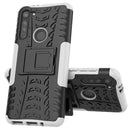 For Motorola Moto G8 Tire Texture Shockproof TPU+PC Protective Case with Holder(White)