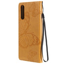 For Sony Xperia 10 II 3D Butterflies Embossing Pattern Horizontal Flip Leather Case with Holder & Card Slot & Wallet(Yellow)