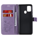 For Samsung Galaxy A21s 3D Butterflies Embossing Pattern Horizontal Flip Leather Case with Holder & Card Slot & Wallet(Purple)