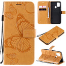For Samsung Galaxy A21s 3D Butterflies Embossing Pattern Horizontal Flip Leather Case with Holder & Card Slot & Wallet(Yellow)